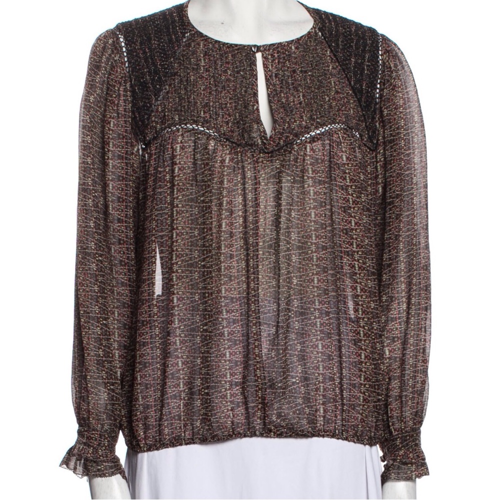 Isabel Marant Silk Sheer Patterned Blouse - Black and Brown